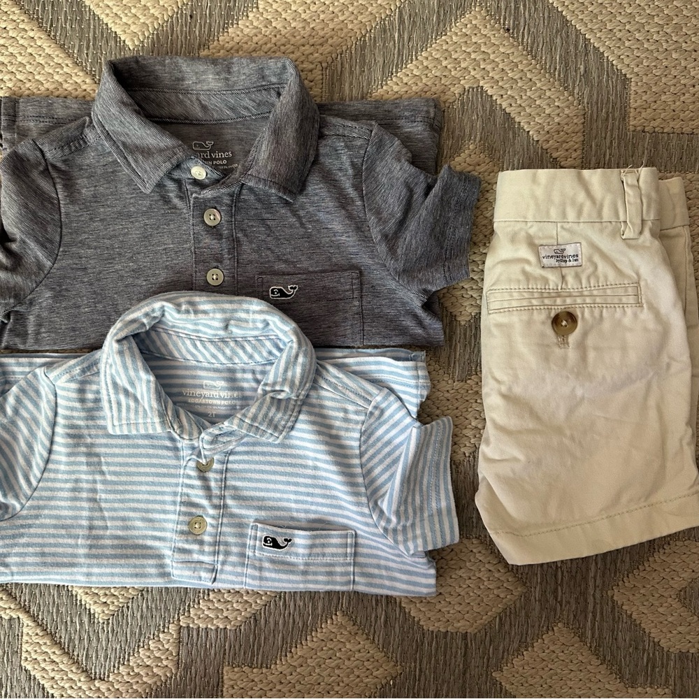 Vineyard Vines Gray and Light Blue Kids Polo Set
